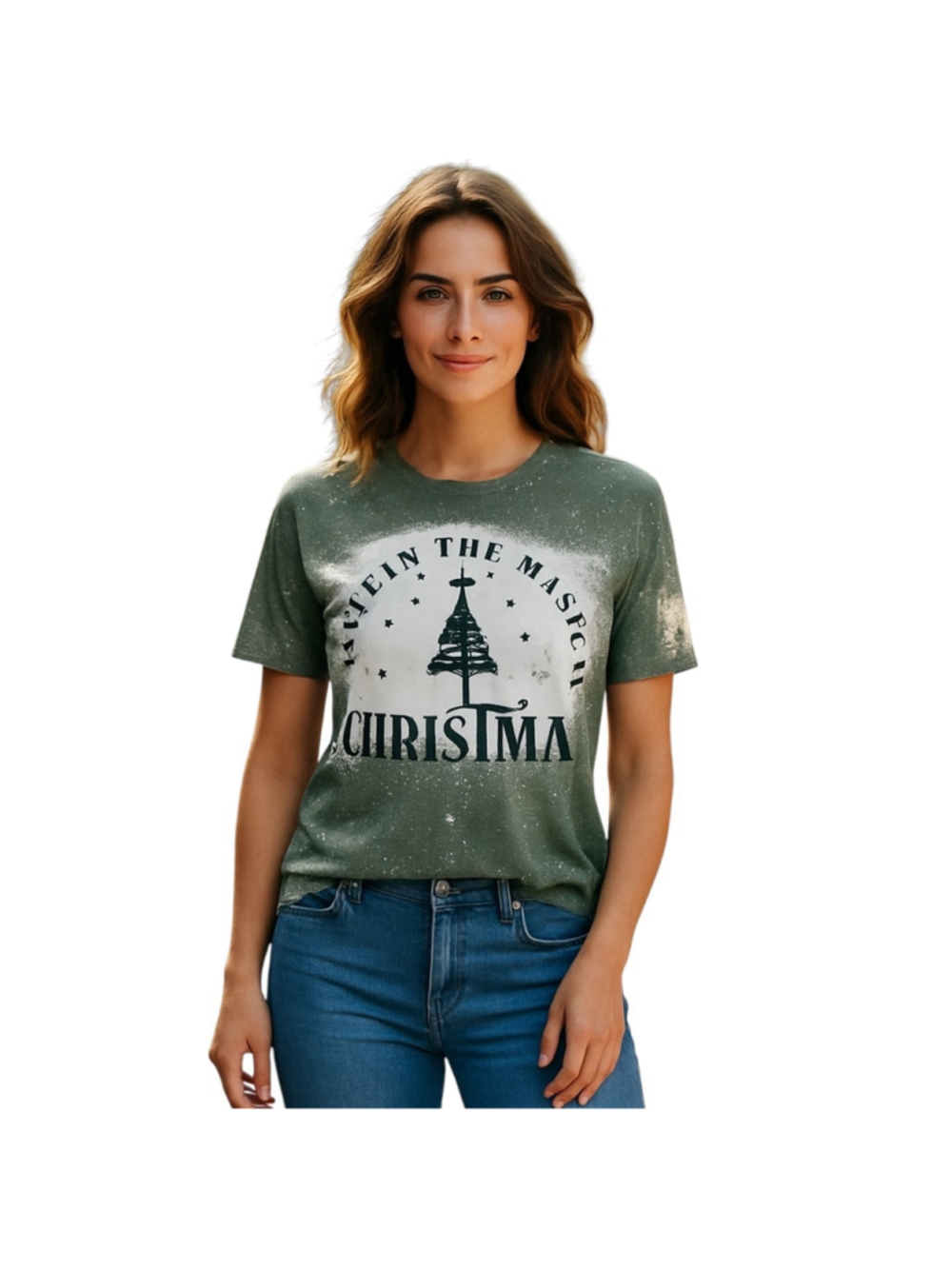 Believe In The Magic of Christmas T-Shirt Womens S Green Holiday Splash Paint